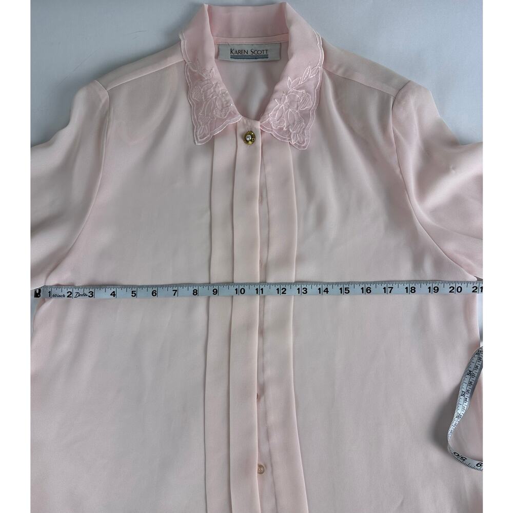 Vintage Sheer Pink Lace Embroidered Collar Shirt Blouse Size 10 Medium Romantic - Picture 6 of 8